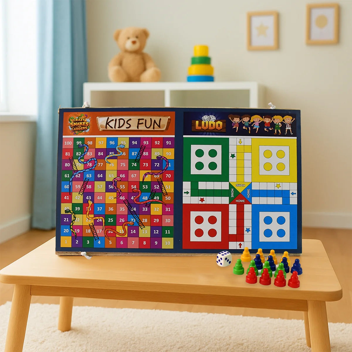 Wooden Board Game Set Ludo Snakes Ladders And Desktop Football (3-in-1)