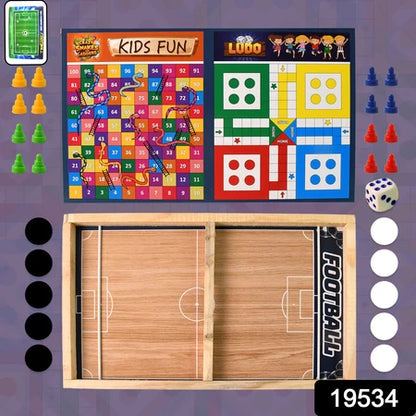 Wooden Board Game Set Ludo Snakes Ladders And Desktop Football (3-in-1)