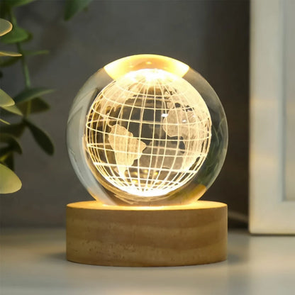 World 3d Crystal Ball Lamps With Wood Base (1 Pc)